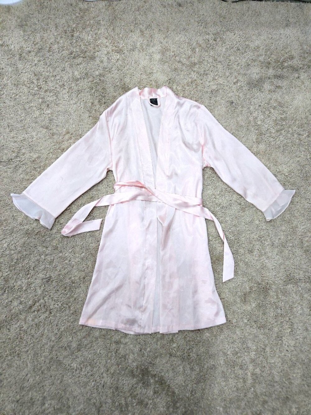 🌸Light Pink Blush Beautiful Satin Silky Romantic Ruffled Sleeve Belted Robe